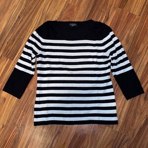 Spence Knits 3/4 Sleeve Sweater Black and White Stripes